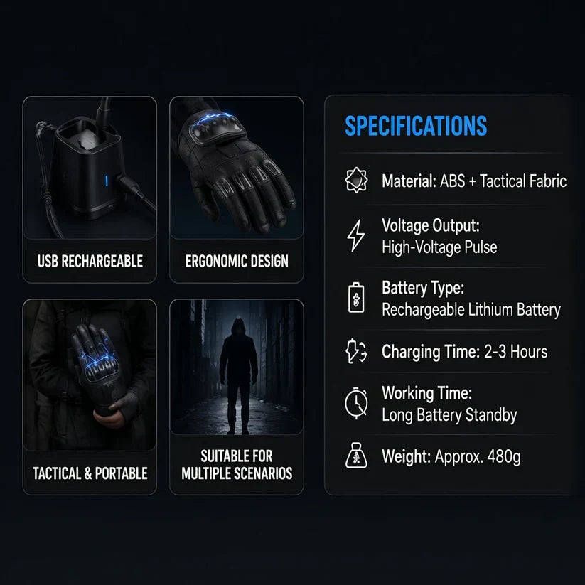 Tactical StunGuard Pro High‑Voltage Self‑Defense Glove One touch. Instant protection.